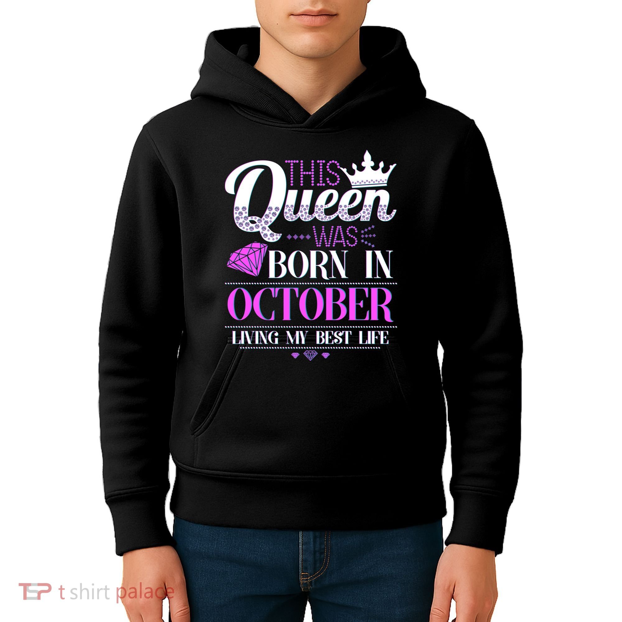 This Queen Was Born In October Living My Best Life Kids Hoodie