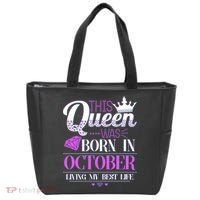This Queen Was Born In October Living My Best Life Tote Bag thumb 0
