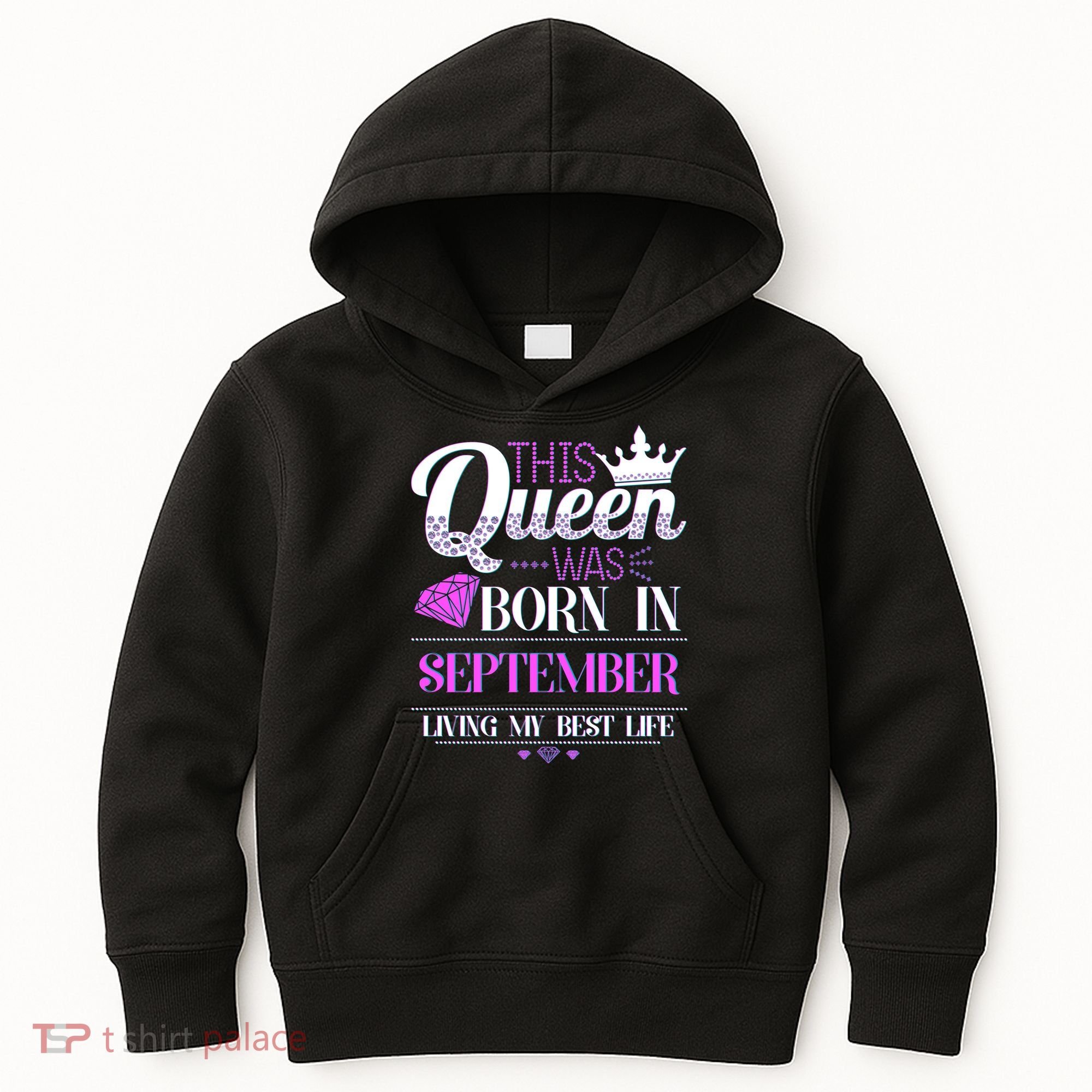 This Queen Was Born In September Living My Best Life Kids Hoodie