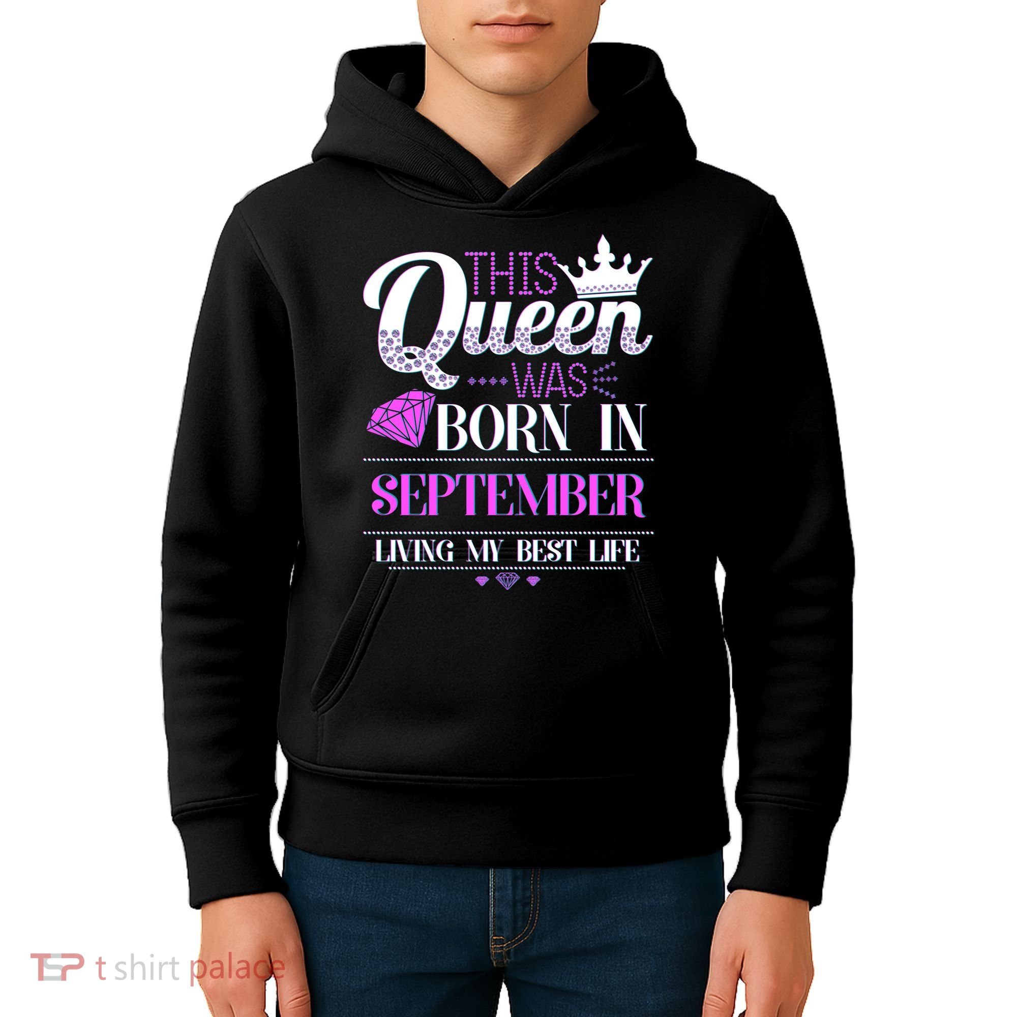 This Queen Was Born In September Living My Best Life Kids Hoodie