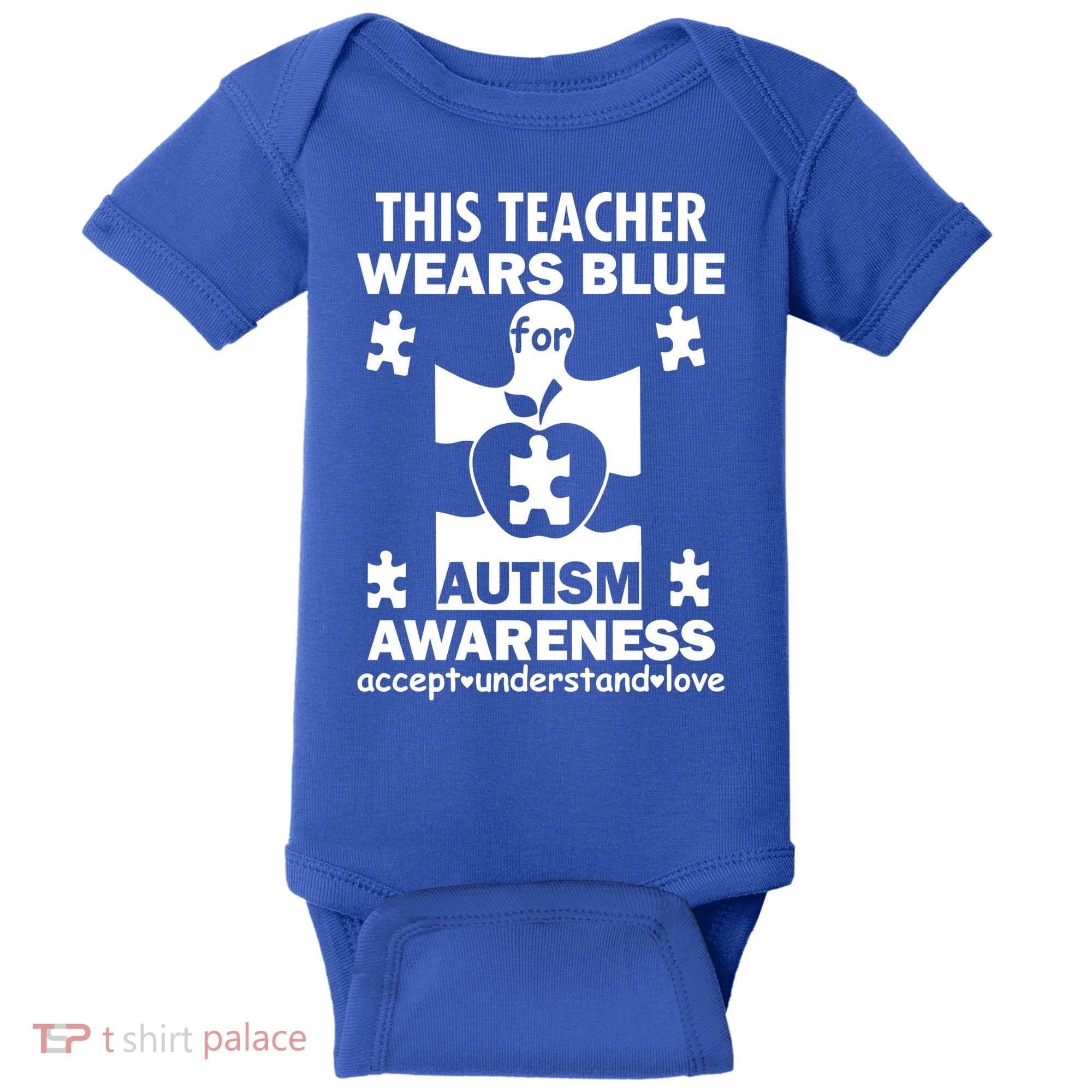 This Teacher Wears Blue Autism Awareness Baby Bodysuit