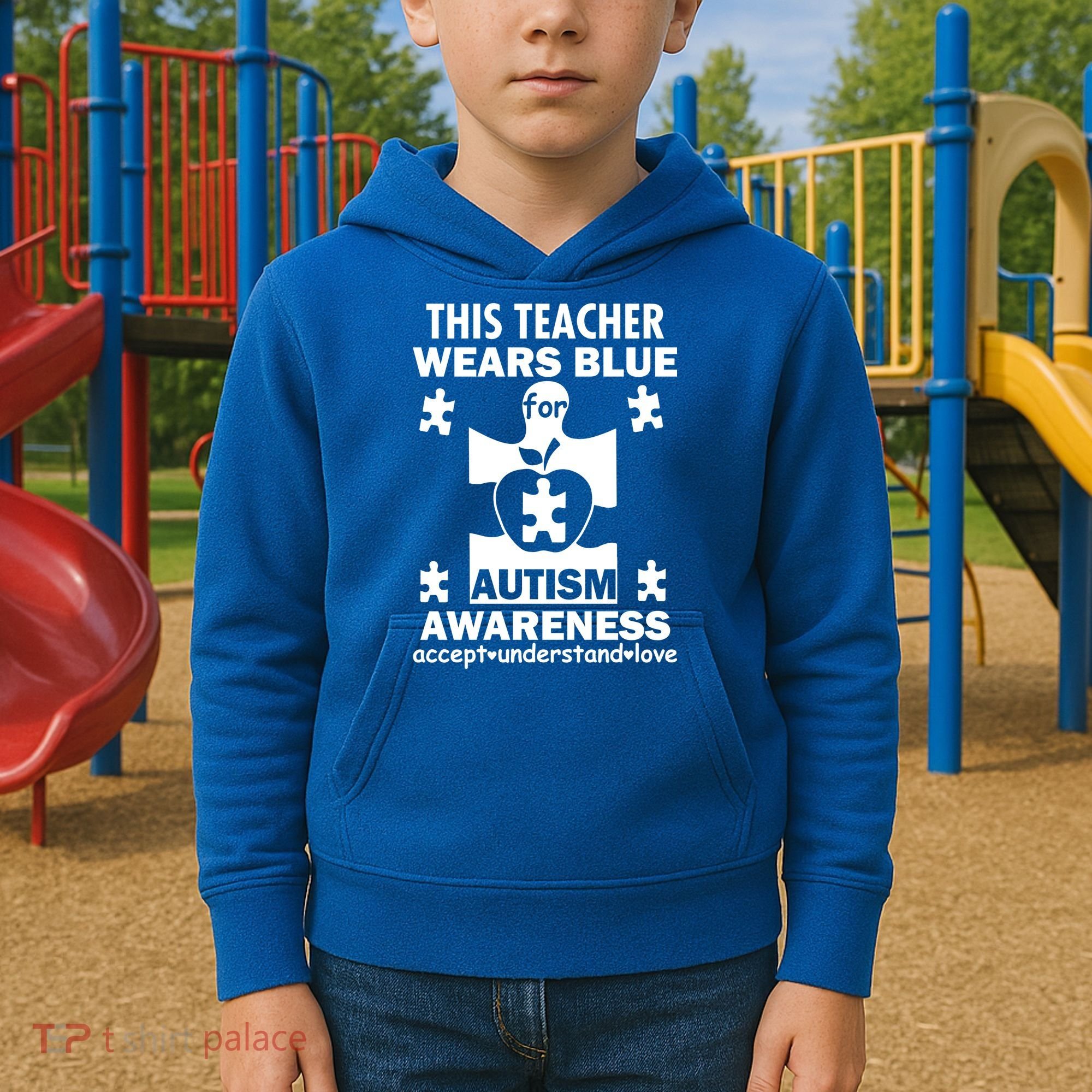 This Teacher Wears Blue Autism Awareness Kids Hoodie