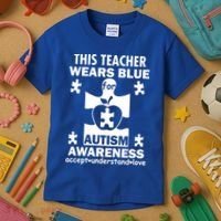 This Teacher Wears Blue Autism Awareness Kids T-Shirt thumb 3