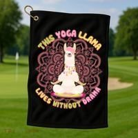 This Yoga Llama Lives Without Drama Golf Towel thumb 1