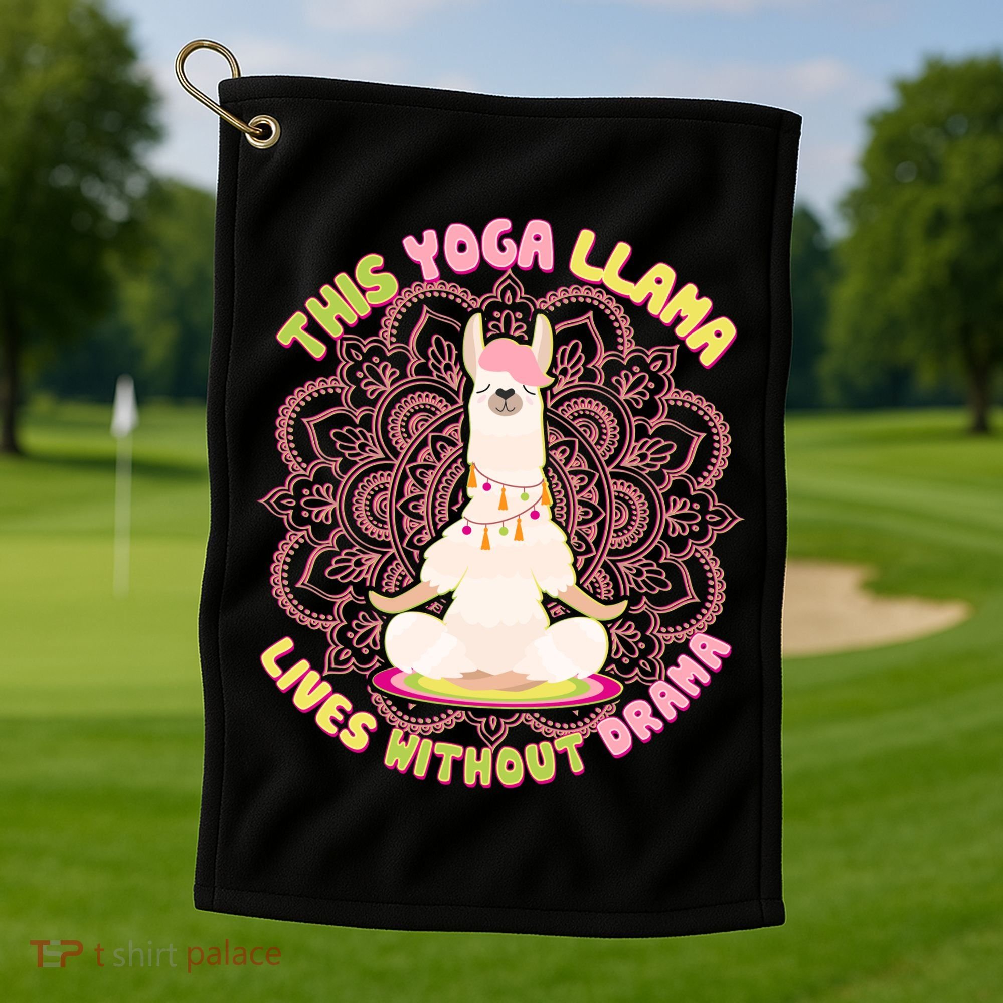 This Yoga Llama Lives Without Drama Golf Towel