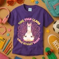 This Yoga Llama Lives Without Drama Kids T-Shirt thumb 3