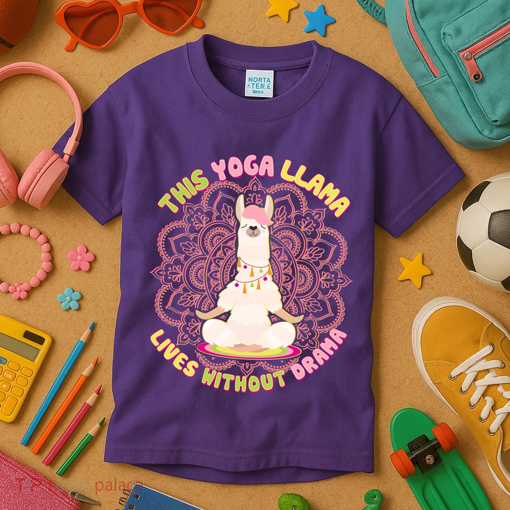 This Yoga Llama Lives Without Drama Kids T-Shirt