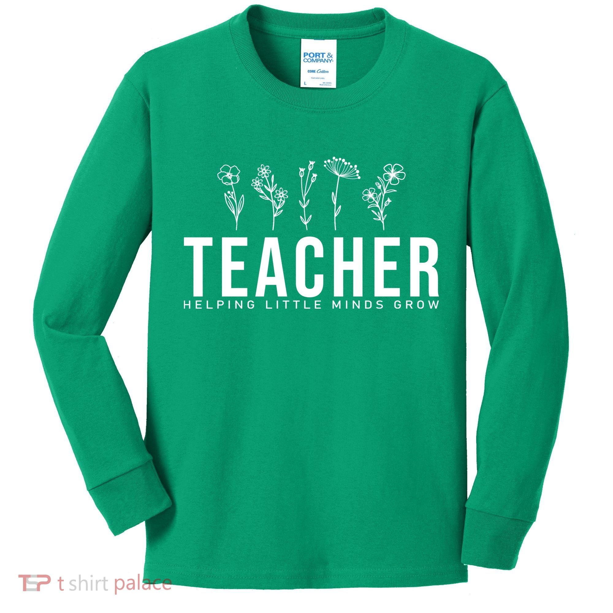 Teacher Helping Little Minds Grow Floral Kids Long Sleeve Shirt