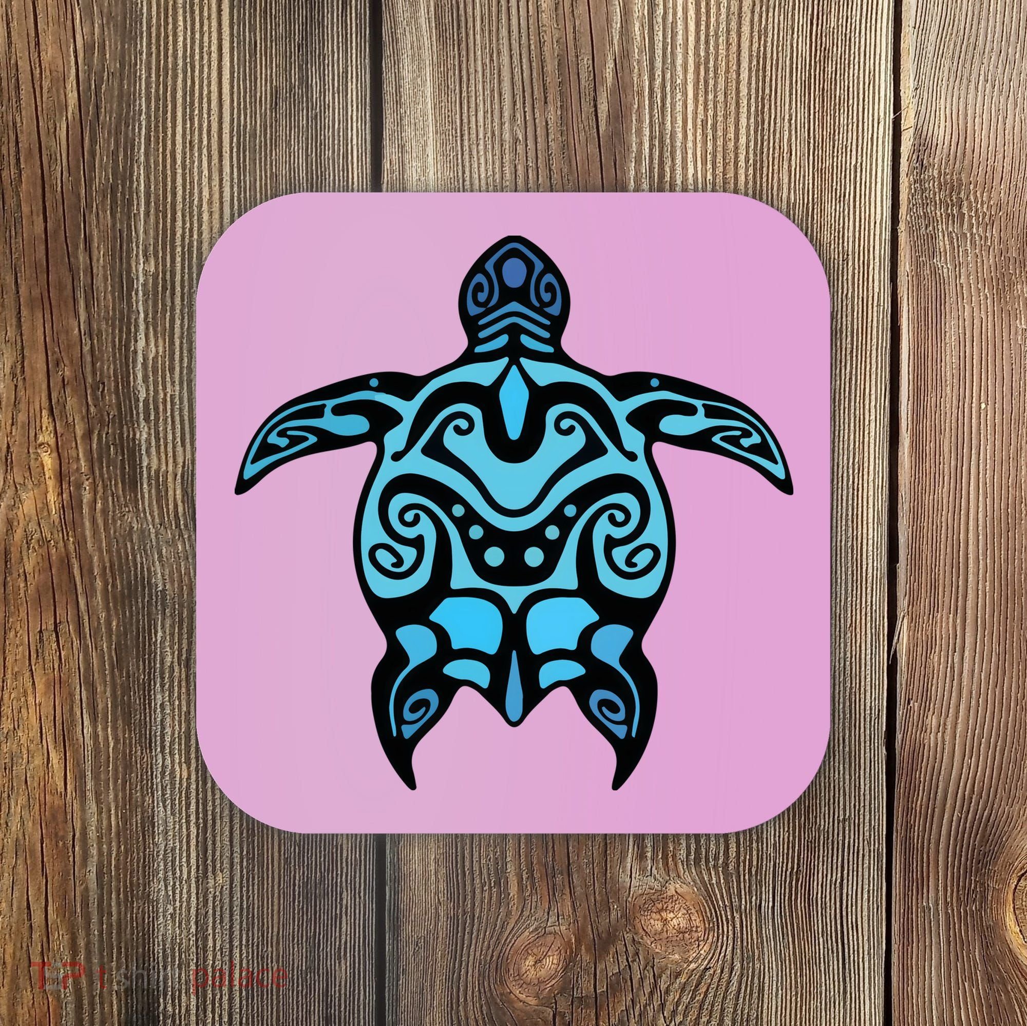 Tribal Hawaiian Maori Sun Sea Turtle 2Sided Coaster