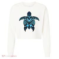 Tribal Hawaiian Maori Sun Sea Turtle 2Sided Cropped Pullover Crew thumb 0