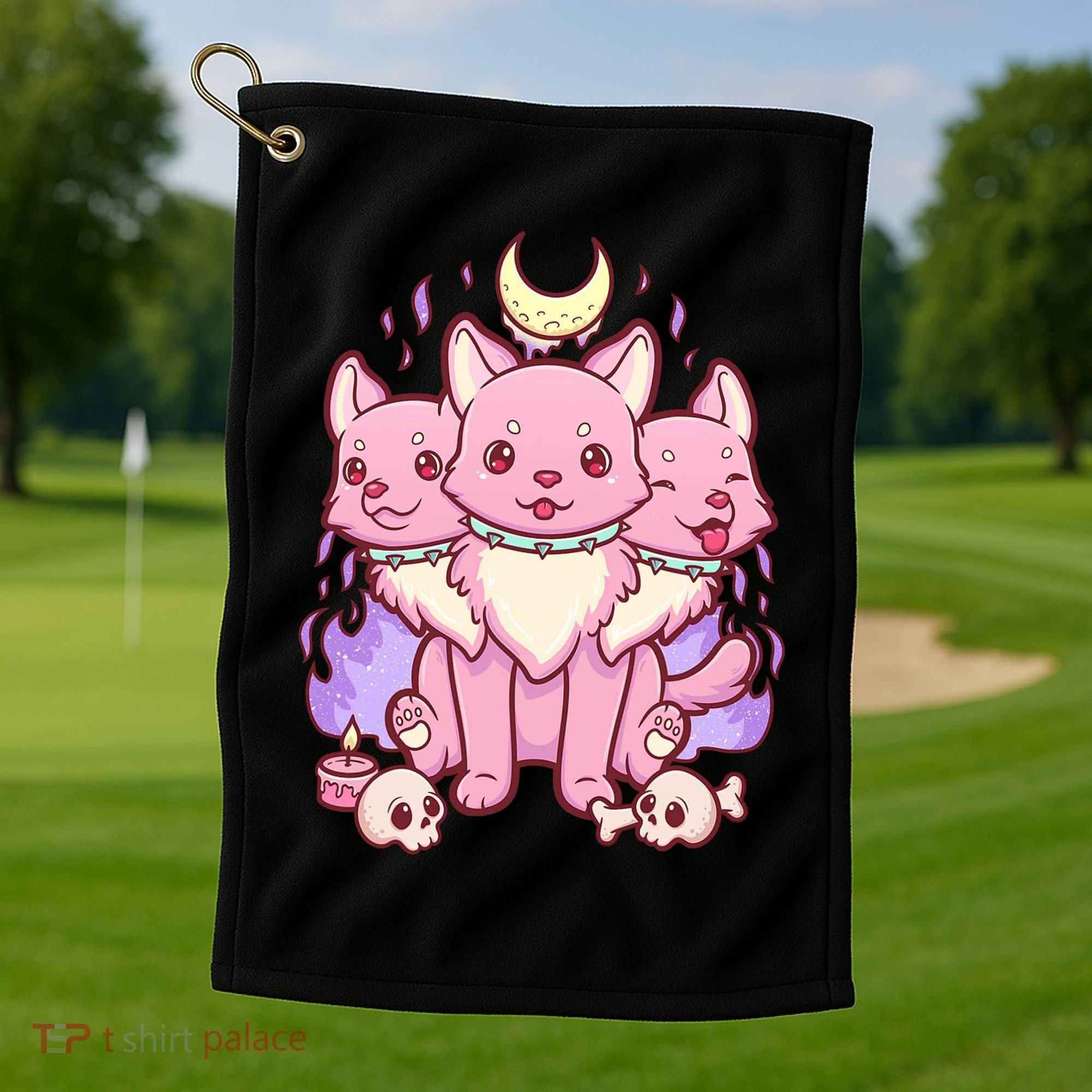 Three Headed Moon Dogs Golf Towel