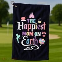 The Happiest Mom On Earth World Family Trip Vacation Golf Towel thumb 1