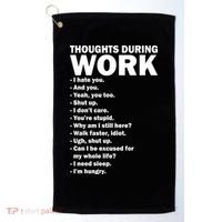Thoughts During Work Funny Golf Towel thumb 0