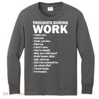 Thoughts During Work Funny Kids Long Sleeve Shirt thumb 0
