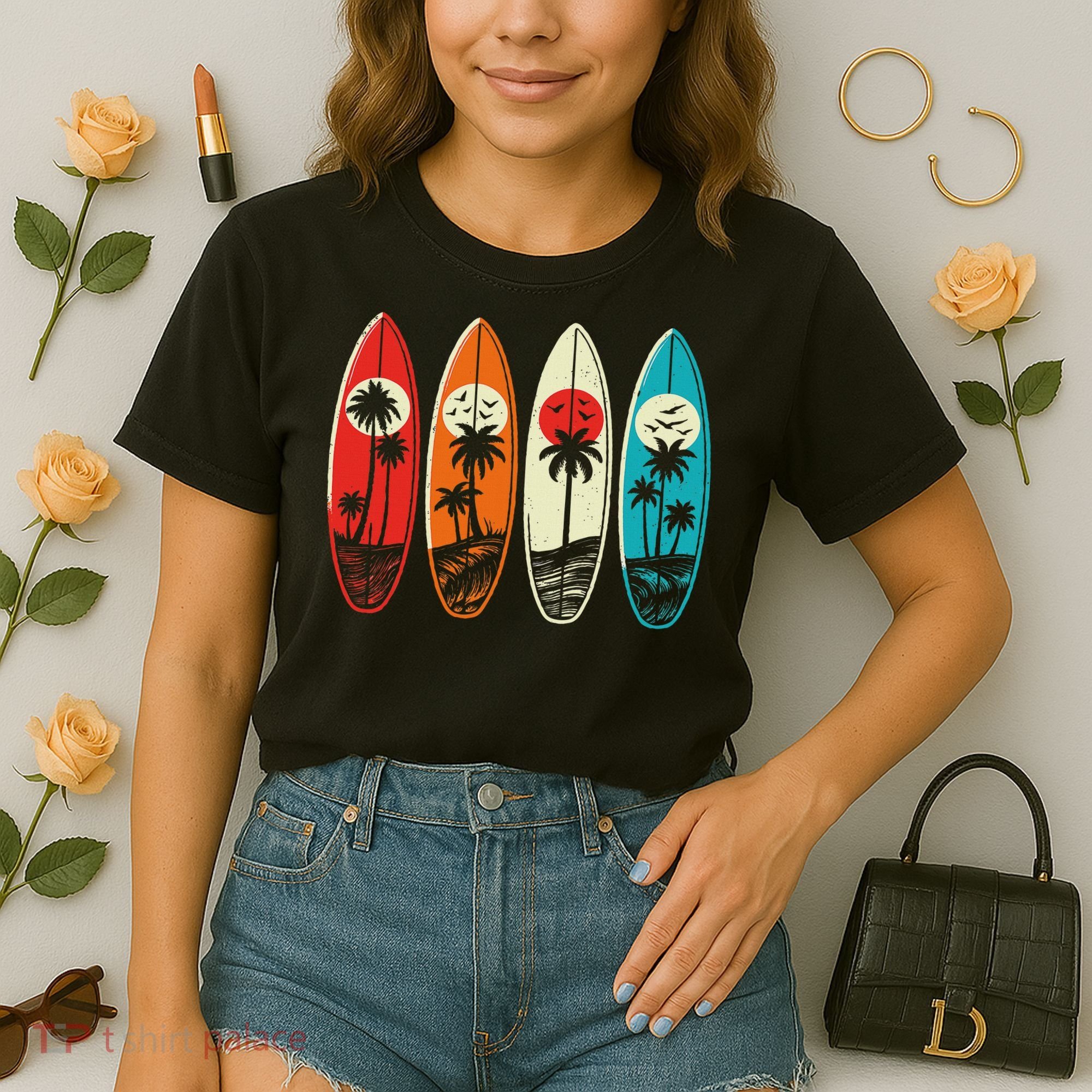 Tropical Hawaii Palm Surfing Beach Surfboard Retro Surf Comfort Colors Boxy T-Shirt
