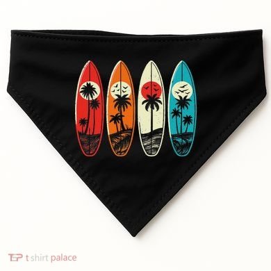Tropical Hawaii Palm Surfing Beach Surfboard Retro Surf USA-Made Doggie Bandana