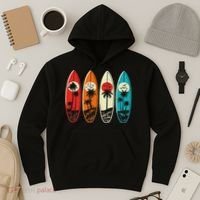Tropical Hawaii Palm Surfing Beach Surfboard Retro Surf Hoodie thumb 3