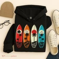 Tropical Hawaii Palm Surfing Beach Surfboard Retro Surf Hoodie thumb 4