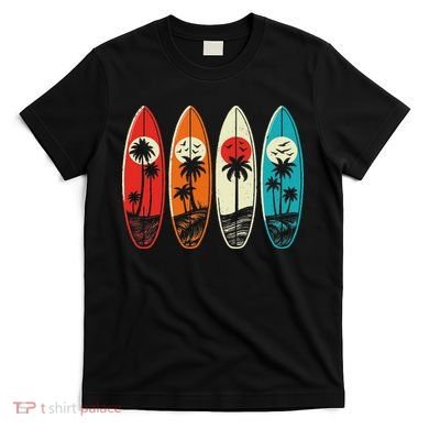 Tropical Hawaii Palm Surfing Beach Surfboard Retro Surf T-Shirt