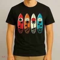 Tropical Hawaii Palm Surfing Beach Surfboard Retro Surf T-Shirt thumb 3