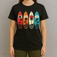 Tropical Hawaii Palm Surfing Beach Surfboard Retro Surf T-Shirt thumb 4