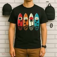 Tropical Hawaii Palm Surfing Beach Surfboard Retro Surf T-Shirt thumb 6