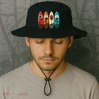 Tropical Hawaii Palm Surfing Beach Surfboard Retro Surf Bucket Hat thumb 2