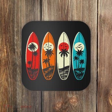 Tropical Hawaii Palm Surfing Beach Surfboard Retro Surf Coaster
