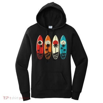 Tropical Hawaii Palm Surfing Beach Surfboard Retro Surf Women's Hoodie