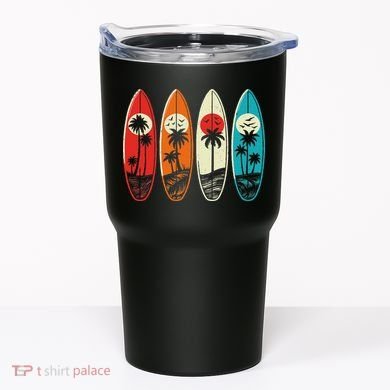 Tropical Hawaii Palm Surfing Beach Surfboard Retro Surf Tumbler
