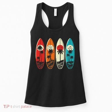 Tropical Hawaii Palm Surfing Beach Surfboard Retro Surf Women's Tank Top