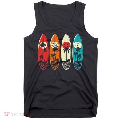 Tropical Hawaii Palm Surfing Beach Surfboard Retro Surf Tank Top