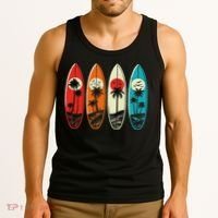 Tropical Hawaii Palm Surfing Beach Surfboard Retro Surf Tank Top thumb 3