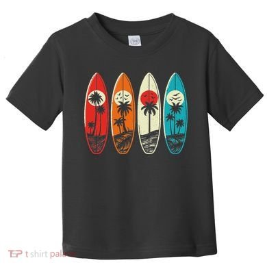 Tropical Hawaii Palm Surfing Beach Surfboard Retro Surf Toddler T-Shirt