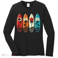 Tropical Hawaii Palm Surfing Beach Surfboard Retro Surf Women's Long Sleeve Shirt thumb 0