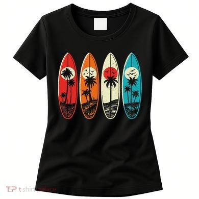 Tropical Hawaii Palm Surfing Beach Surfboard Retro Surf Women's T-Shirt