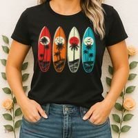 Tropical Hawaii Palm Surfing Beach Surfboard Retro Surf Women's T-Shirt thumb 2