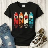 Tropical Hawaii Palm Surfing Beach Surfboard Retro Surf Women's T-Shirt thumb 3