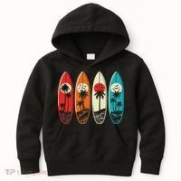 Tropical Hawaii Palm Surfing Beach Surfboard Retro Surf Kids Hoodie thumb 0