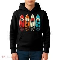 Tropical Hawaii Palm Surfing Beach Surfboard Retro Surf Kids Hoodie thumb 4