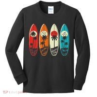 Tropical Hawaii Palm Surfing Beach Surfboard Retro Surf Kids Long Sleeve Shirt thumb 0