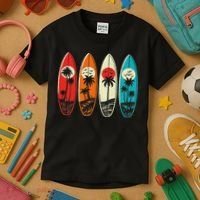 Tropical Hawaii Palm Surfing Beach Surfboard Retro Surf Kids T-Shirt thumb 3
