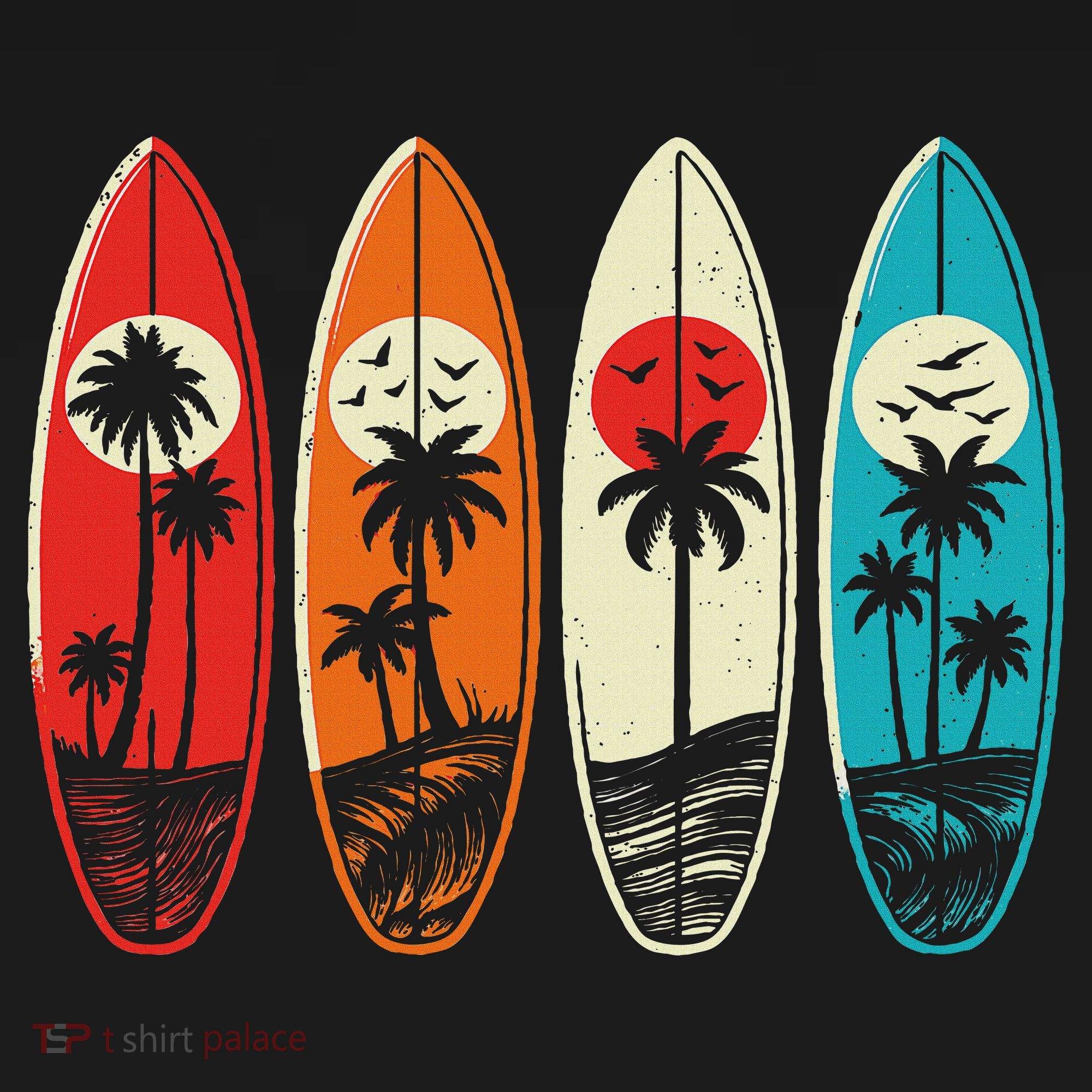 Tropical Hawaii Palm Surfing Beach Surfboard Retro Surf Kids T-Shirt