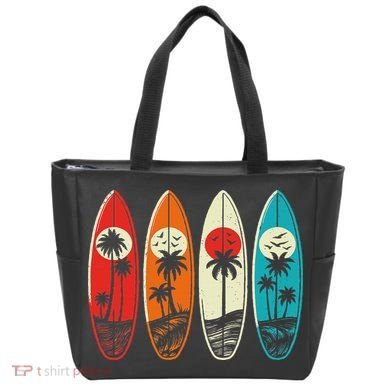 Tropical Hawaii Palm Surfing Beach Surfboard Retro Surf Tote Bag