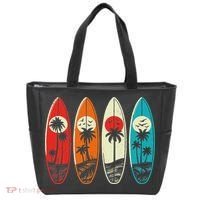 Tropical Hawaii Palm Surfing Beach Surfboard Retro Surf Tote Bag thumb 0