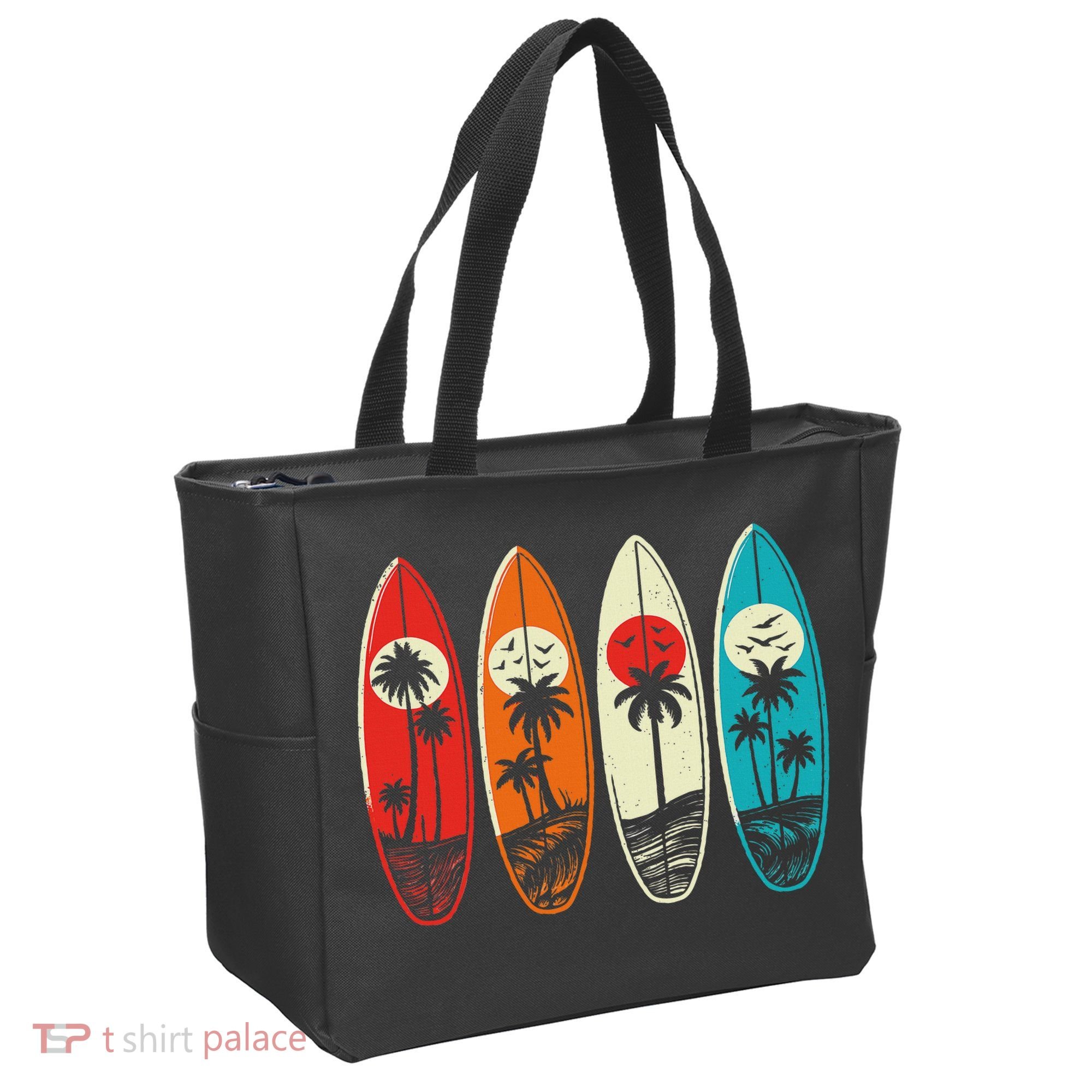 Tropical Hawaii Palm Surfing Beach Surfboard Retro Surf Tote Bag