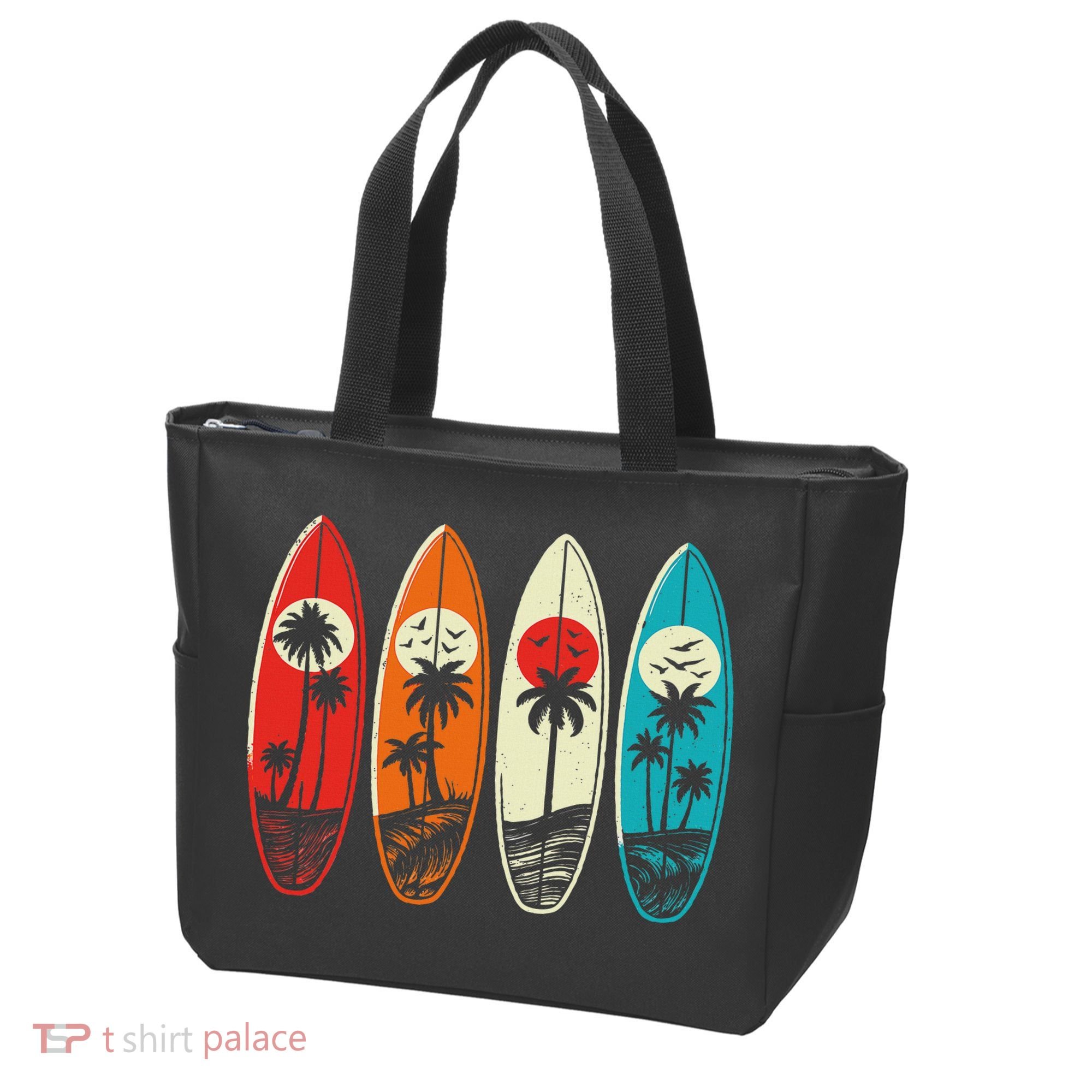 Tropical Hawaii Palm Surfing Beach Surfboard Retro Surf Tote Bag