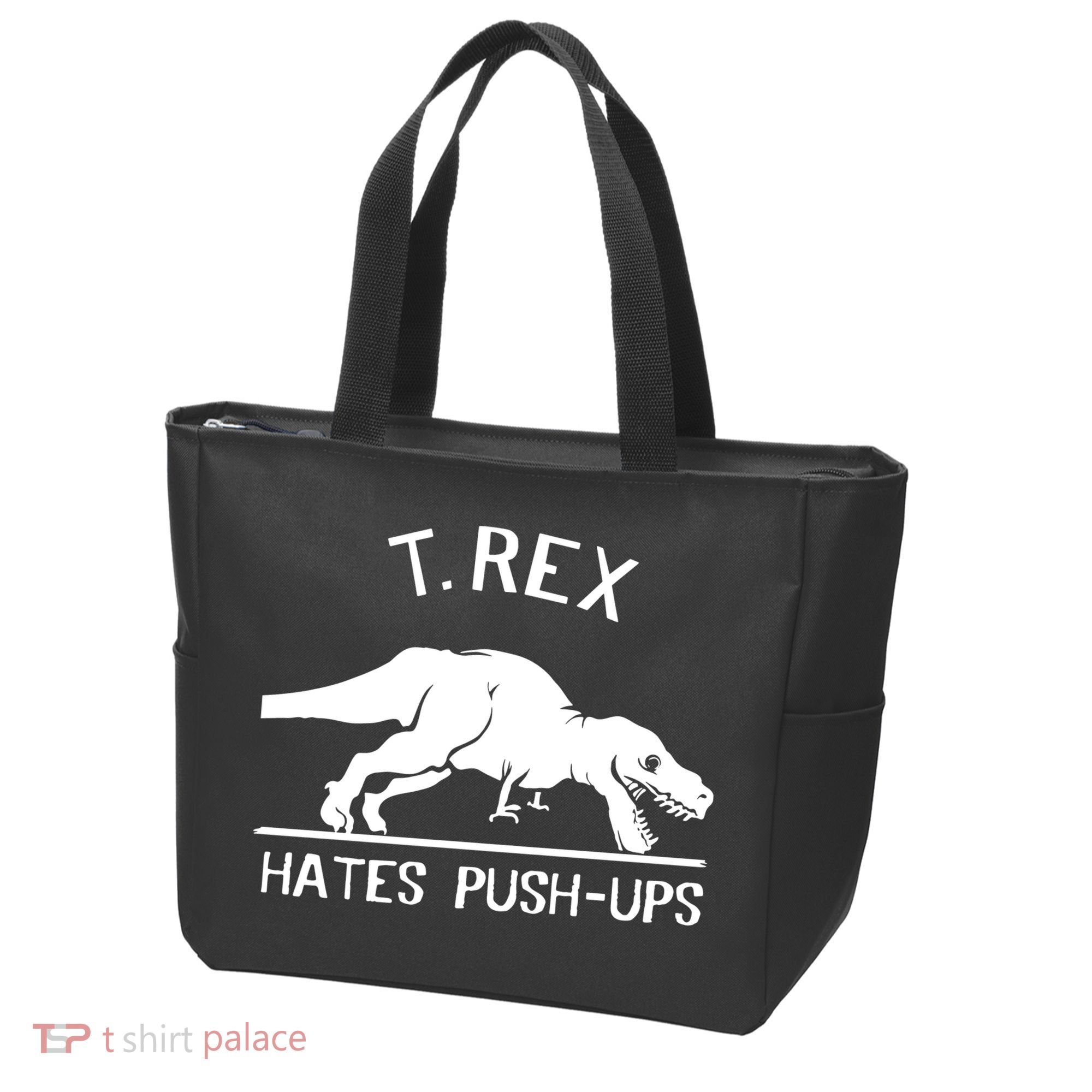T-Rex Hates PushUps Funny Tyrannosaurus Rex Tote Bag