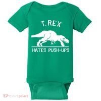 T-Rex Hates PushUps Funny Tyrannosaurus Rex Baby Bodysuit thumb 0