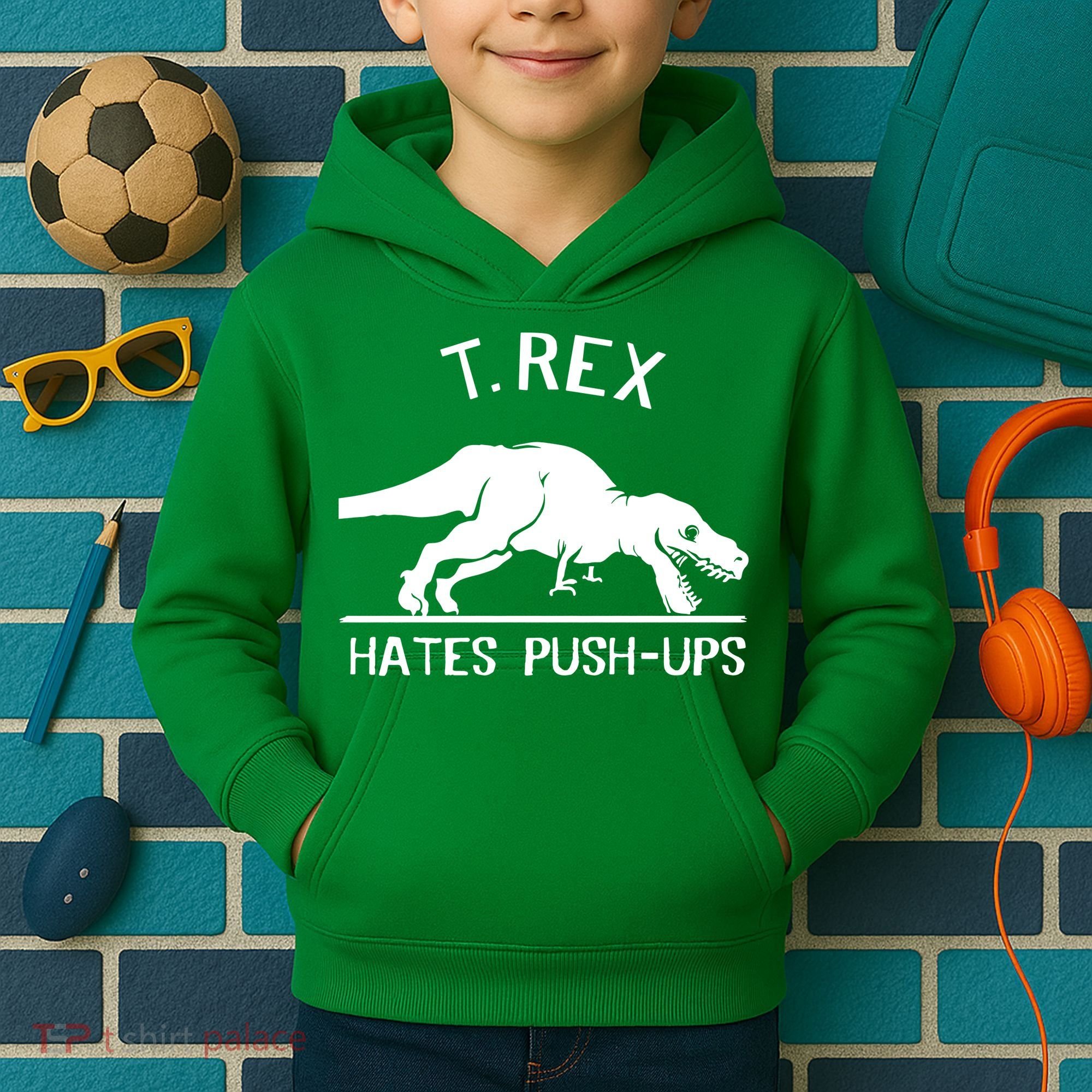 T-Rex Hates PushUps Funny Tyrannosaurus Rex Kids Hoodie